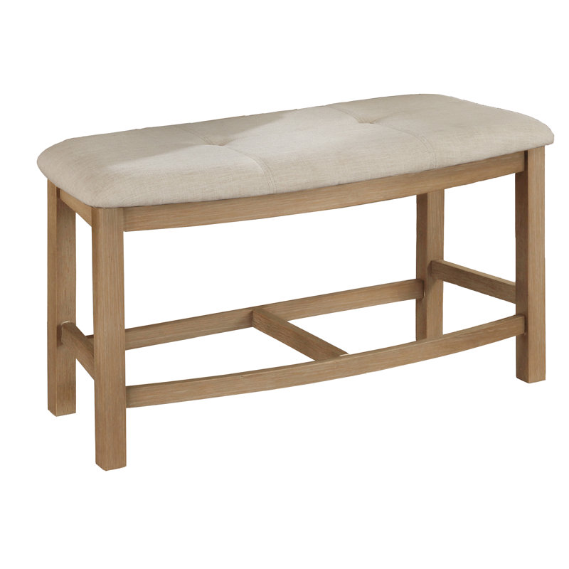 Daniyal Linen Blend Upholstered Bench, Beige, Wood Rustic Finish