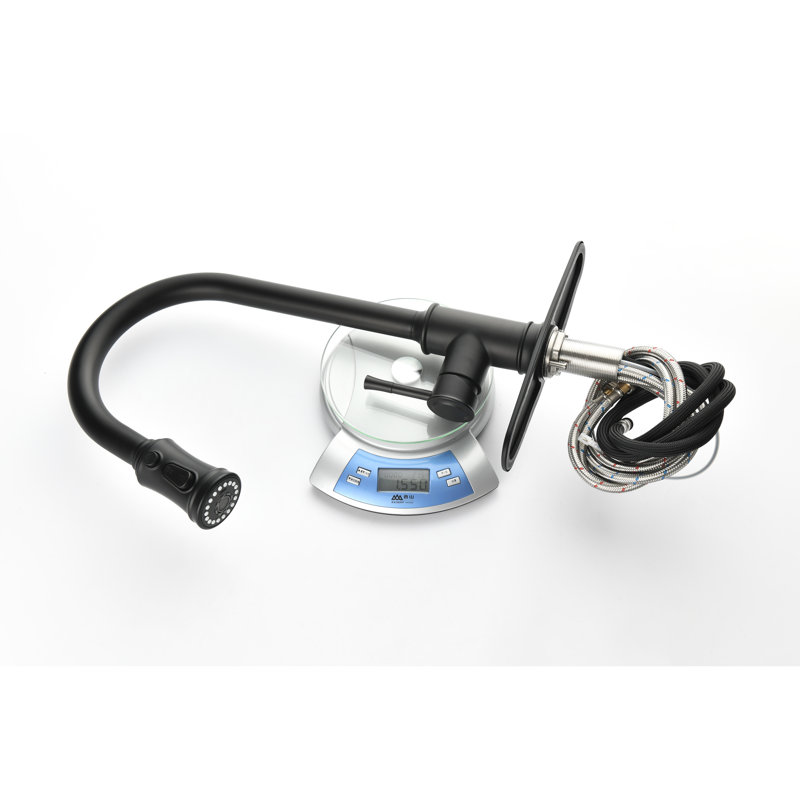 Robinet de cuisine à poignée simple noir mat, acier inoxydable avec fonction de jet rétractable pour une utilisation facile, robinet d'eau en noir, pivotant sur 360 ° sans effort