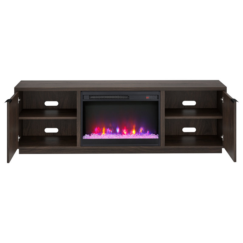 Yorklynville Rectangular TV Stand with 26" Crystal Fireplace for TVs up to 78", Dark Brown Wood