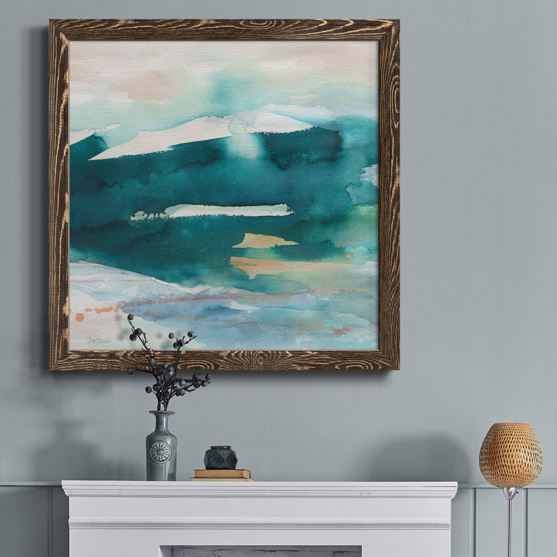 Palmier II - peinture sur toile encadrée, H 35,5 po x l 35,5 po x P 1,5 po, Cadre noyer