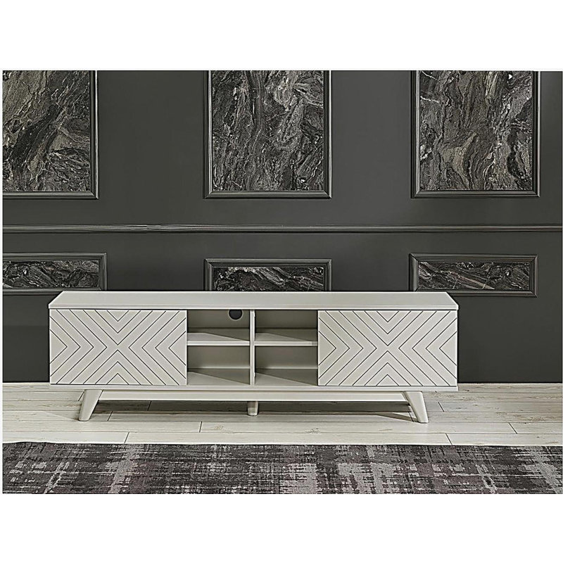 Meuble télé moderne avec 2 portes, 4 tablettes, unité télé 67 po Lina, gris