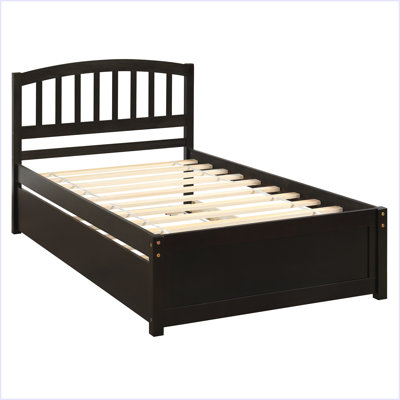 Twin Size Platform Bed Wood Bed Frame With Trundle by Harriet Bee