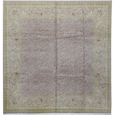 Tapis carré brun et crème de haute qualité noué à la main