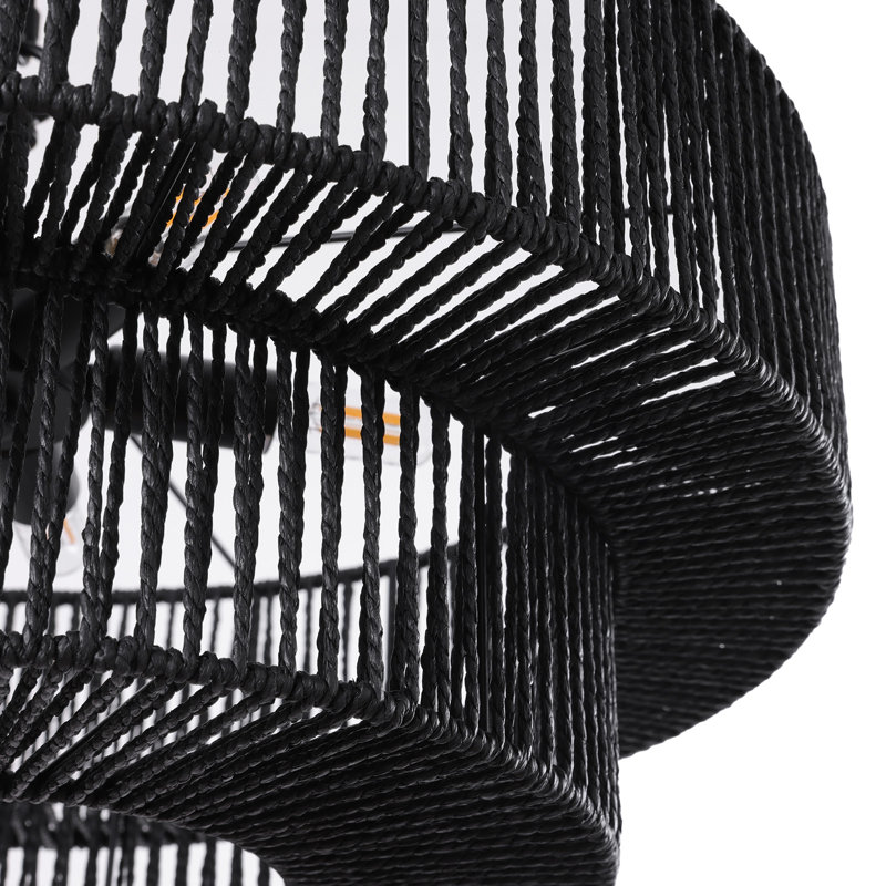 Caytlen 21.65" 5-Light Dimmable Hand-Woven Drum Chandelier, Black
