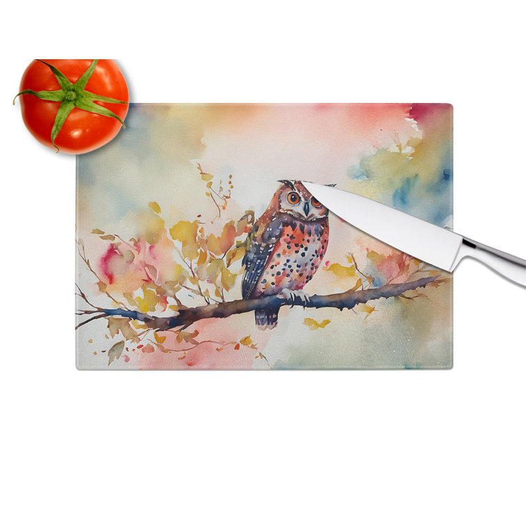 Caroline's Treasures Elf Owl Glass Cutting Board | Wayfair