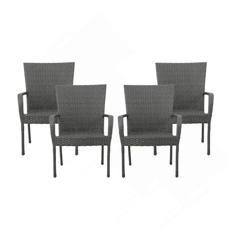 Gray PE Wicker Stacking Chair 4pcs, Gray
