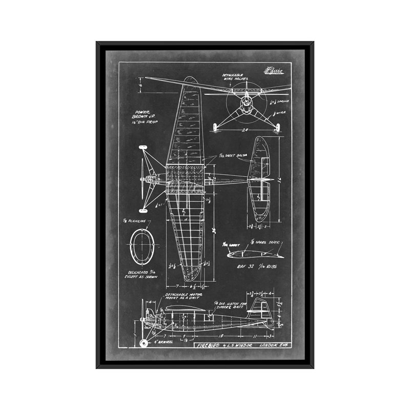 «Aeronautic Blueprint IV», reproduction d'art sur toile tendue, H 48 po x l 32 po x P 1,5 po, Toile encadrée noire
