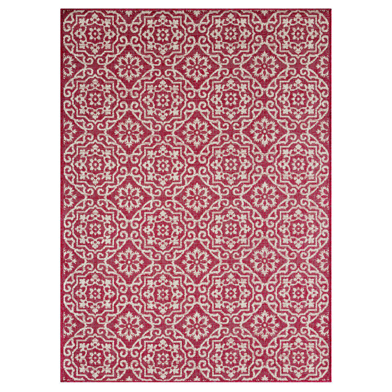Nicole Miller New York Patio Country Danica Geometric Indoor/Outdoor Area Rug, Rectangle 6'6" x 9'2", Pink/Ivory