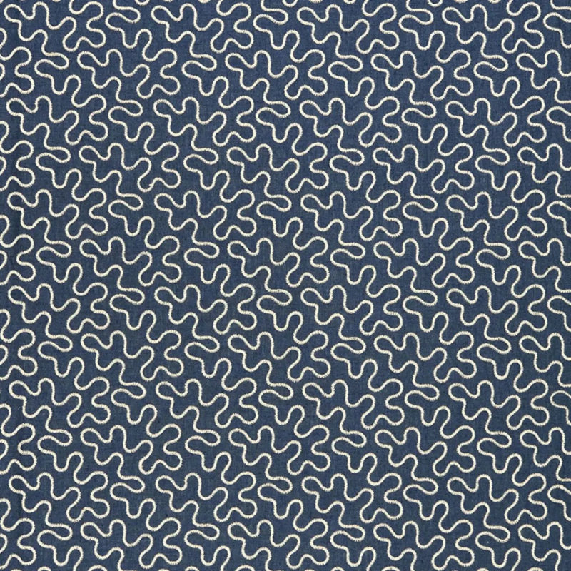 Schumacher x Celerie Kemble Meander Embroidery Fabric, Blue