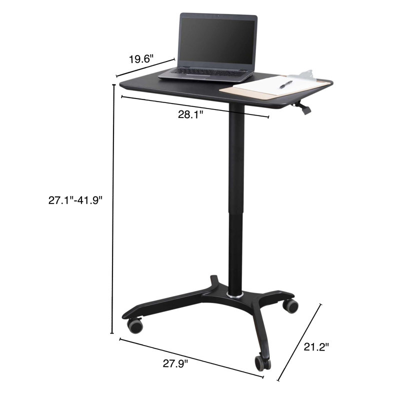 Black Adjustable Height Rolling Laptop Desk Cart
