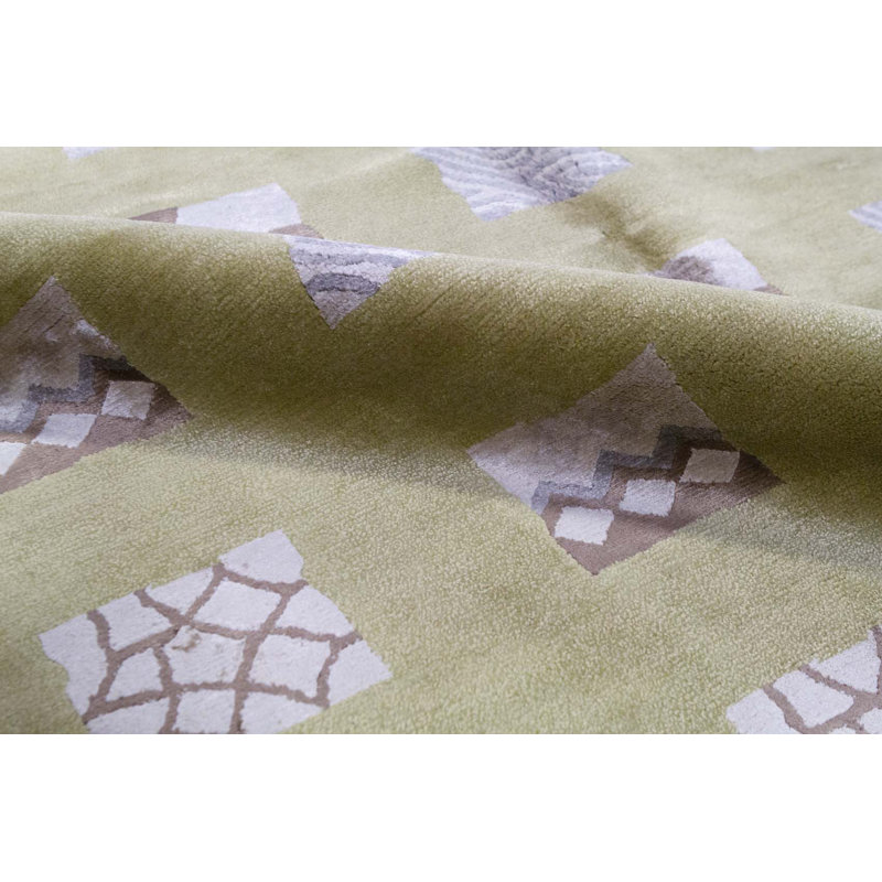 Patchwork Area Rug in Light Green/White/Blue