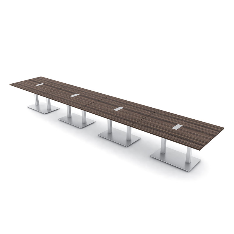 Table de conférence rectangulaire avec base en métal double | Unité électrique, Argent argent, L 240 po x l 48 po