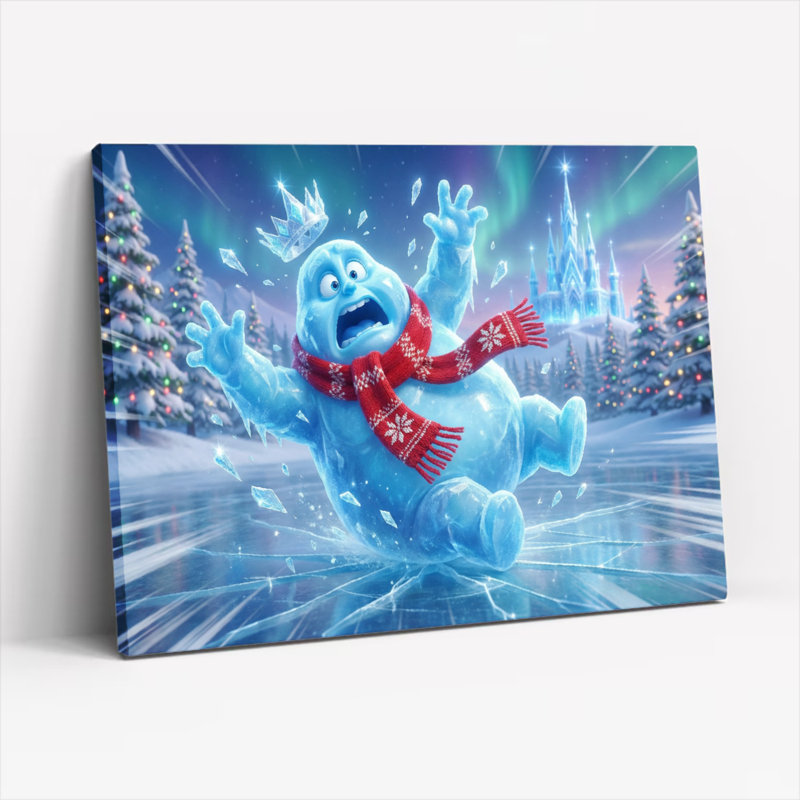 Frozen Snowman with Red Scarf Winter Wonderland, reproduction d'art sur toile tendue sur toile, ensemble de 1, Toile tendue