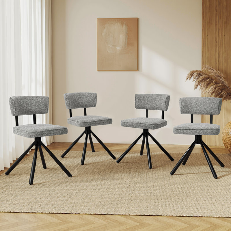 Stylish Modern Fabric Upholstered Solid Metal Dining Chairs, Gray