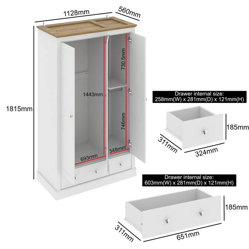 Devon Oak 3 Door Wardrobe, Charcoal