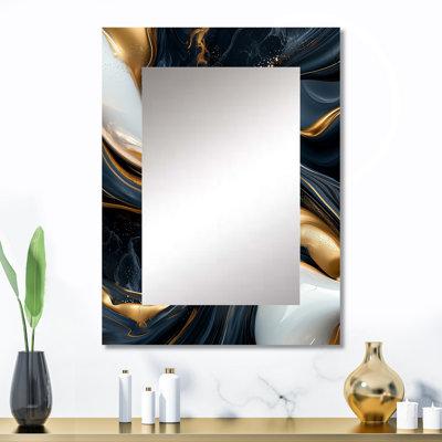 Or et noir captivant marbre II - miroir mural unique Waves, miroir moderne, impression d'art en métal