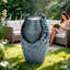 24.8" Ceramic Pot Floor Fountain, Weather-Resistant Outdoor Water Feature with LED Lights