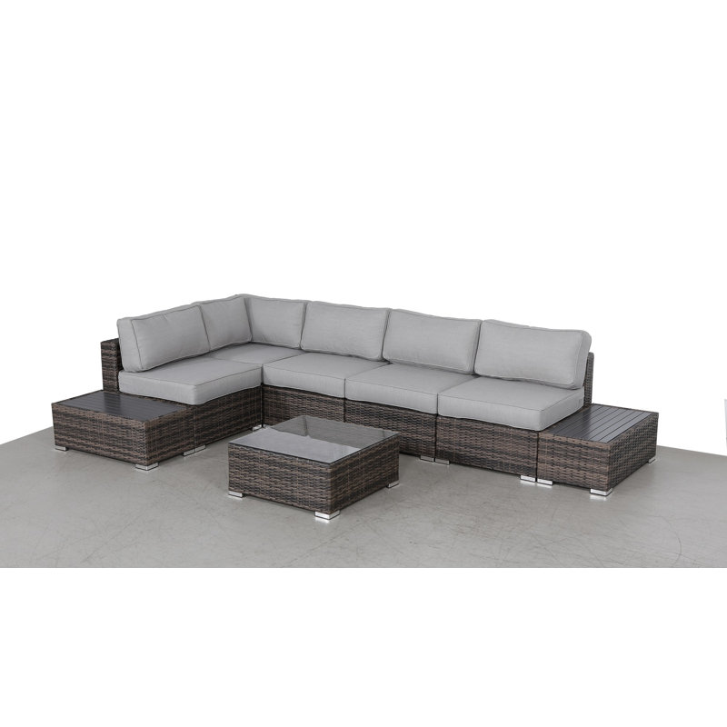 Ensemble de conversation en osier pour 4 personnes avec coussins Liscomb, Espresso