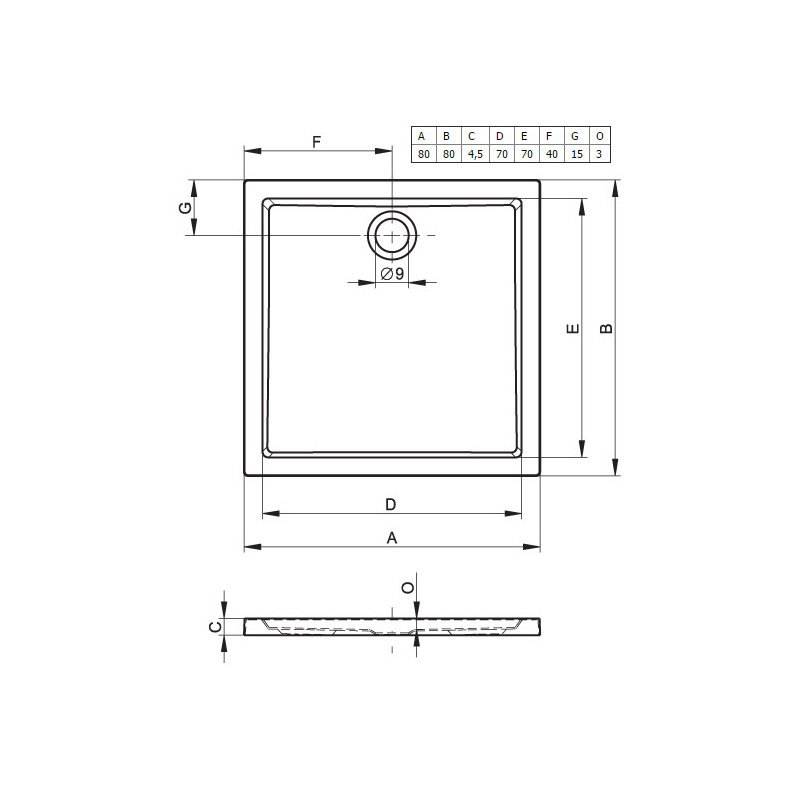 Acrylic Shower Tray - White, 4.5cm H x 80cm W x 80cm D