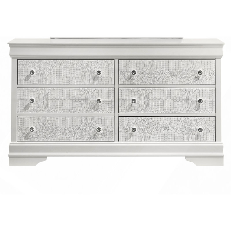 Commode à 6 tiroirs de style moderne en bois blanc (seulement commode)