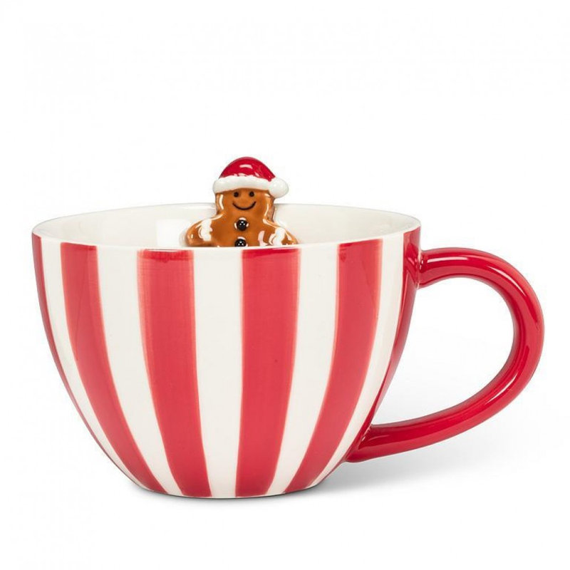 Wide Striped Mug With Gingerbread Man