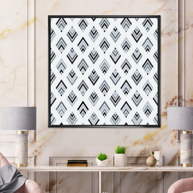 Gris et diamant noir géométrique - impression sur toile, H 30 po x l 30 po, Cadre flottant noir