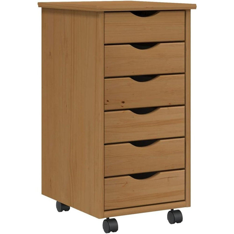 Jennarae MOSS 6-Drawer Chest with Wheels, Solid Pinewood, Honey Brown