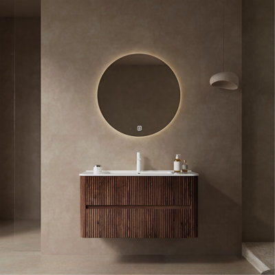 Meuble-lavabo de 36 po avec lavabo, armoire de rangement murale en contreplaqué flottant avec 2 tiroirs, lavabo en céramique blanche, sans robinet, pré-assemblé