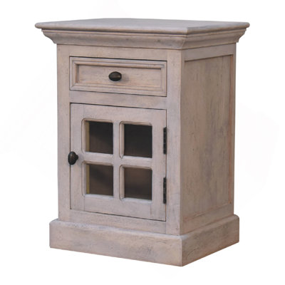 Table de chevet en bois massif en pierre émaillée, 1 tiroir, 1 rangement, lavage à l'acide, blanc