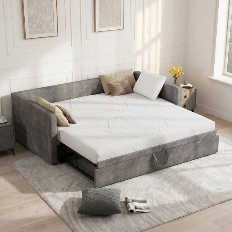 Lit de jour extensible avec couchette Formora Modern Chenille, Gris