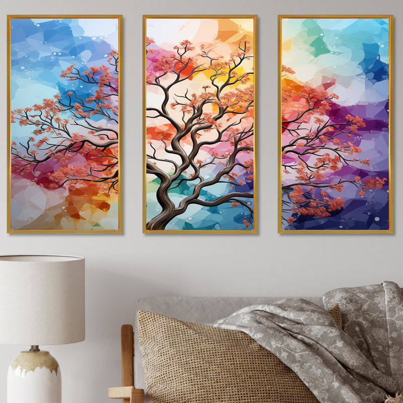«Colorful Colorful Of An Oak Tree Magic I», ensemble d'art sur toile chêne, Cadre flottant doré, H 40 po x l 60 po x P 1 po