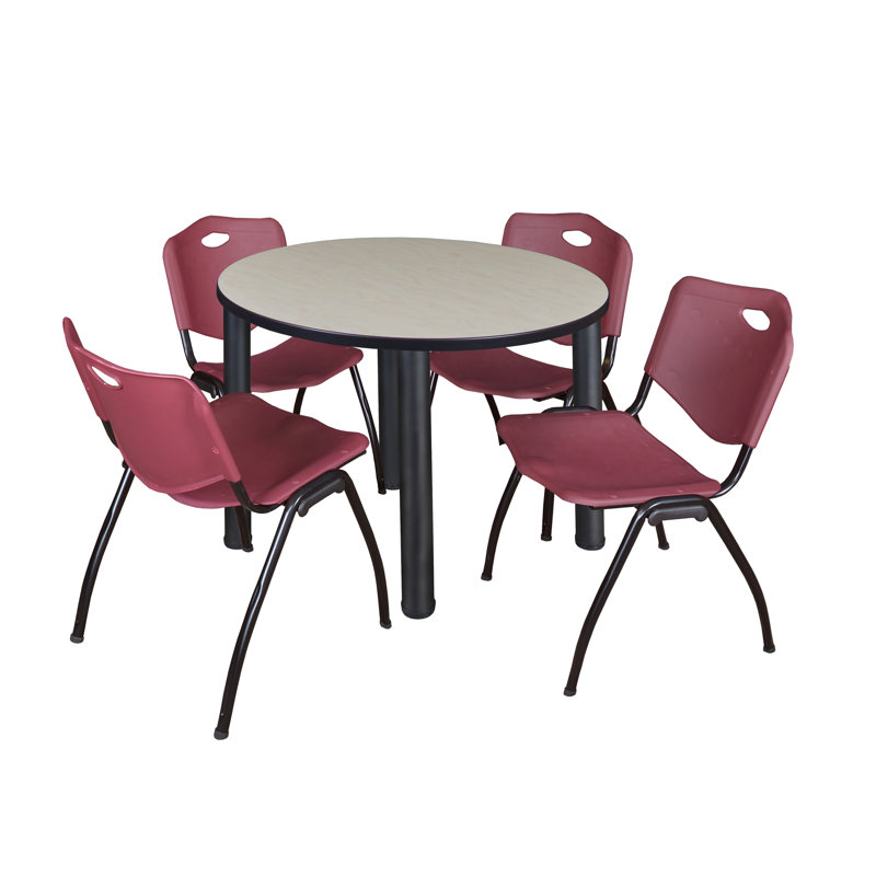 Plateau de table Kee, 4 chaises empilables, Cerisier/Noir, Bourgogne, 29" H x 36" W x 36" D