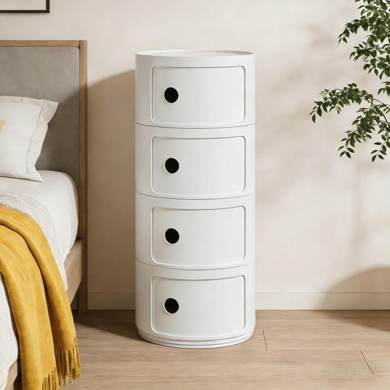 4 tiroirs de rangement ronds à 4 niveaux - Tiroirs de table de chevet empilables, Blanc