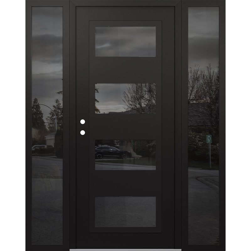 C2 Panel Black Steel Black/Black With 2 Sidelites Prehung Front Entry Door, Right, 68" W x 80" H, Mirrored