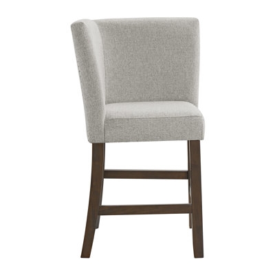 Winston Porter Dublyn Counter Corner Bench with Upholstered Back and Grey Fabric in Brown