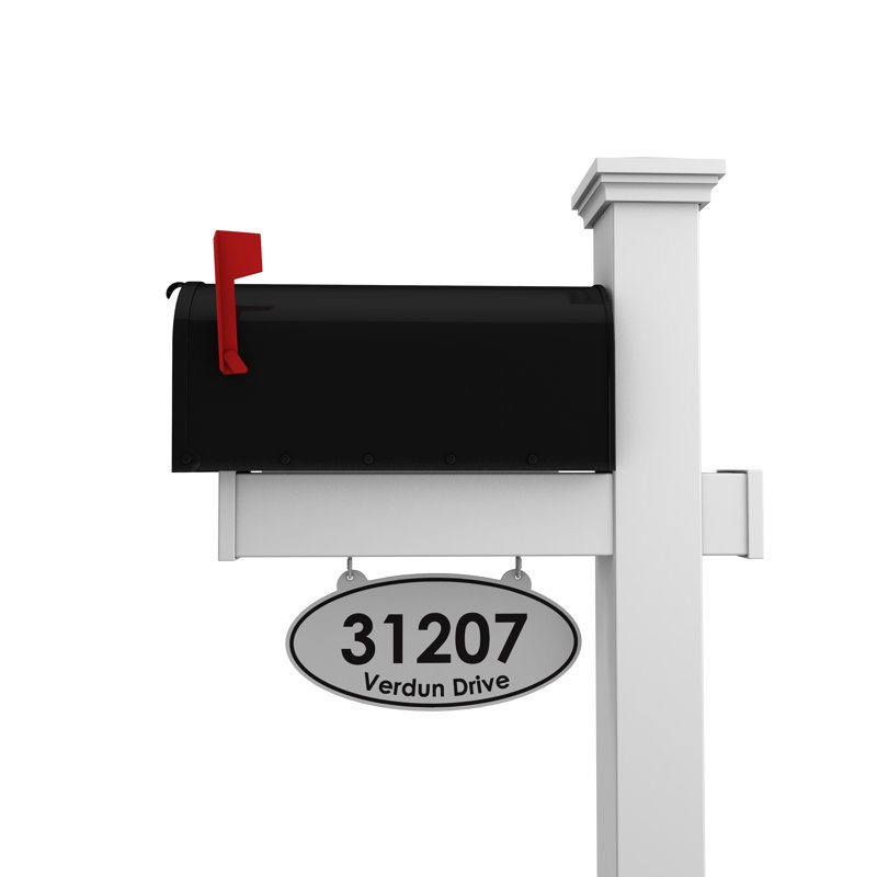 Personalized Post Mounted Mailbox with Address Plate, White, Yes