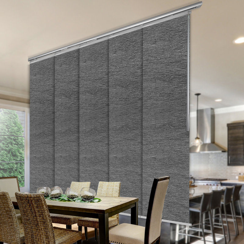 Semi-Sheer Charcoal Camo 5-Panel Single Rail Panel Track Extendable 58-110W x 94H, Panel width 23.5"