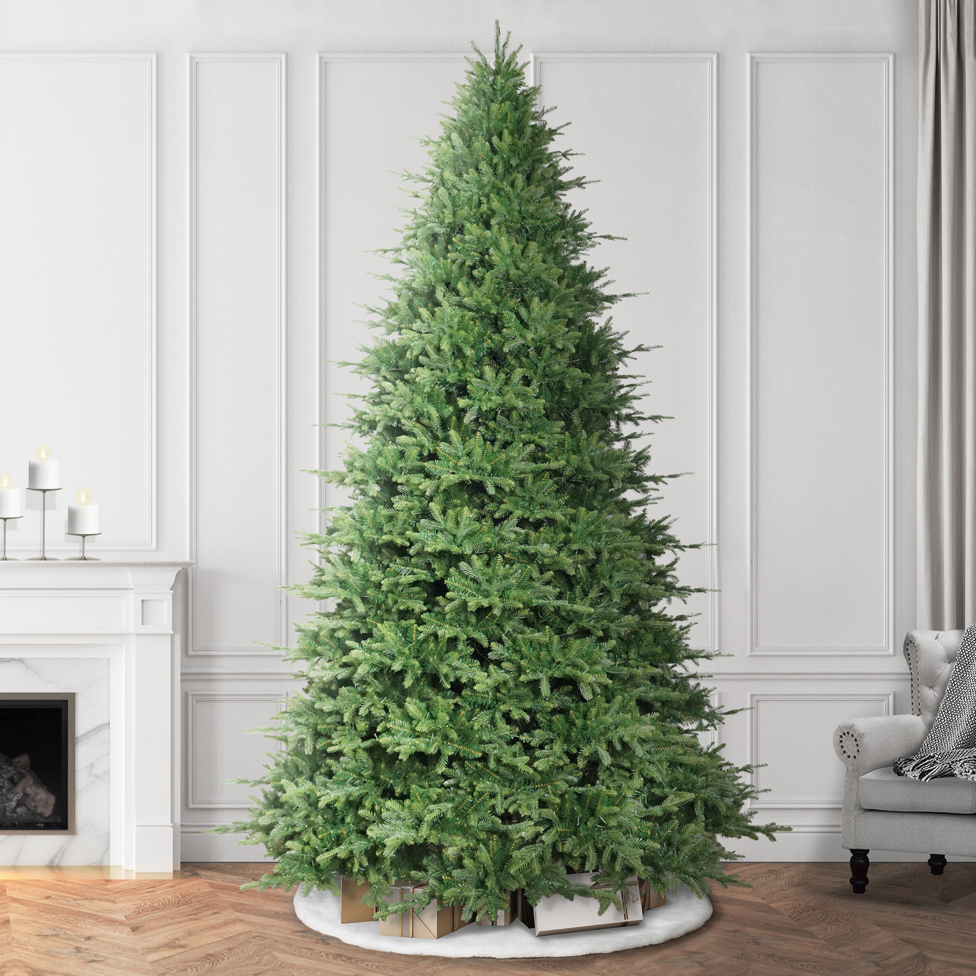 12' Pre-lit Artificial Norwood Fir Tree With 3000 Dual-color Led Lights And A Fresh Christmas Tree Scent Dispenser