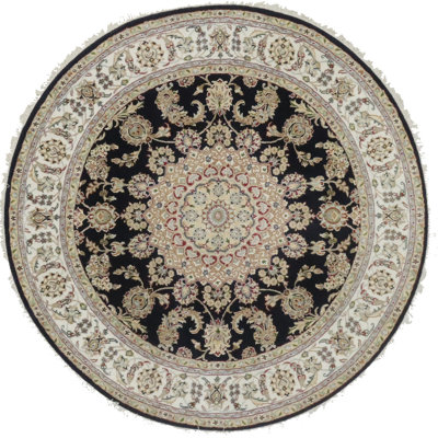 Tapis rond gris en laine noué à la main Brackston