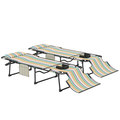 2-Piece Portable Folding Chaise with Adjustable 5-Position Recline, Breathable Mesh Surface, Bungee Suspension, and Built-In Storage Pocket.
