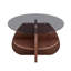 Table basse ronde avec plateau en verre trempé gris et base de rangement en noyer pour les salons