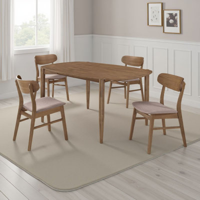 Dora Dining Table N 4 Chairs Set, Curved Scandinavian, Walnut Brown by Benjara