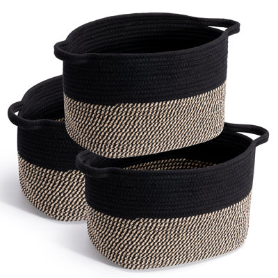 Woven Cotton Rope Storage Baskets with Handles, Decorative Set of 3