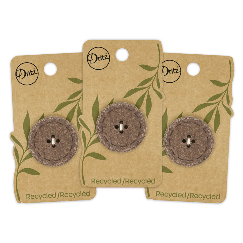 Dritz Recycled Cotton Round Stitch Button, 30mm, 3 Buttons