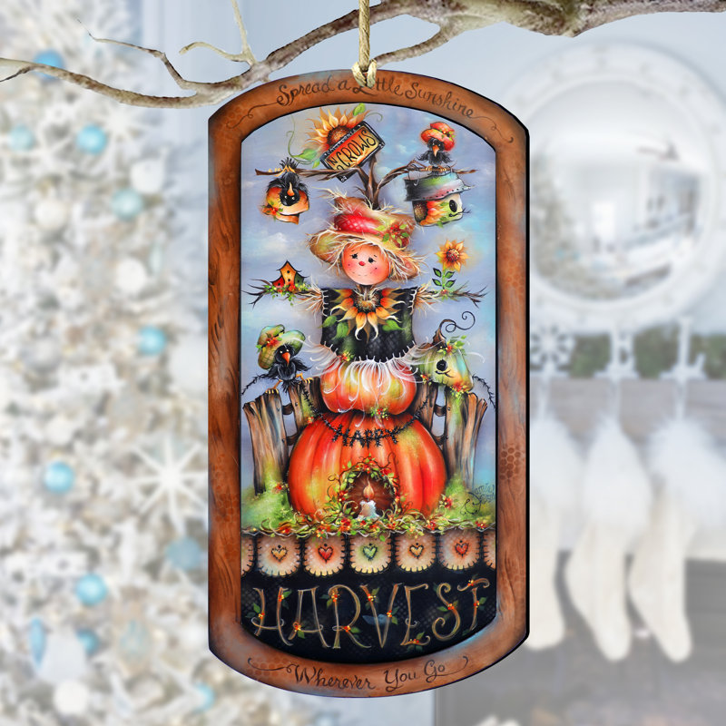 Ornement en bois «Harvest Pumpkin Scarecrow» par J. Mills-Price