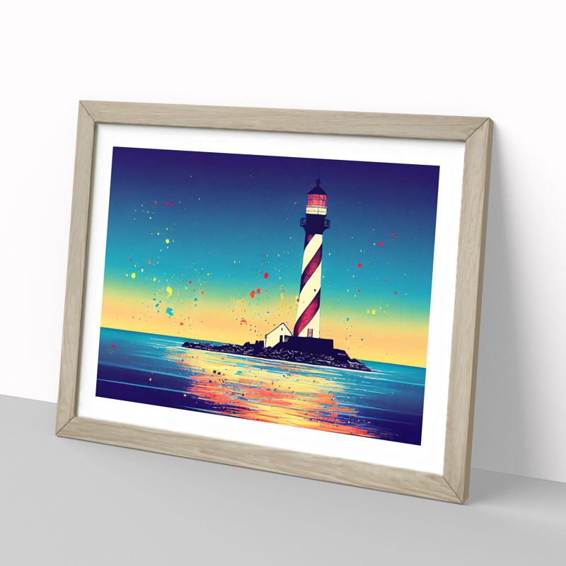 XH1022-6647X Painted Lighthouse Vol.3 1 Piece Single Picture Frame Painting, 25cm H x 34cm W x 2cm D, Oak Framed