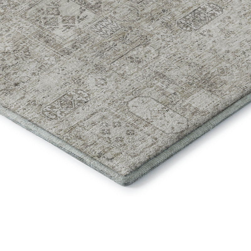 Tapis taupe Cerrito AMF611 lavable à la machine de qualité supérieure, Rond 8 pi