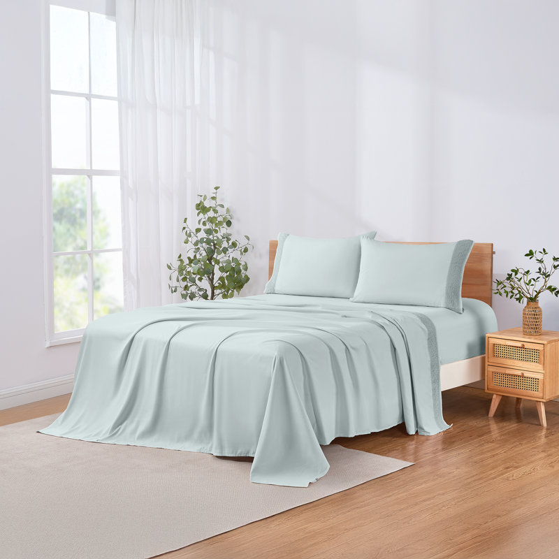 Ensemble de draps en microfibre 4 pièces Modern, Ensemble de draps pour grand lit + un drap-housse , Brume de mer