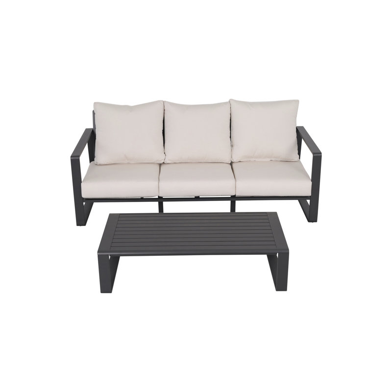 Table basse Three & Rectangular, coussins gris, matériau en aluminium confortable et solide