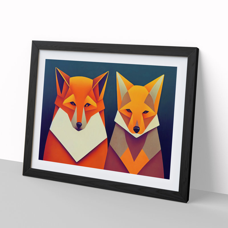 Two Abstract Foxes Vol.2 - Framed Print, 46cm H x 64cm W x 2cm D, Black